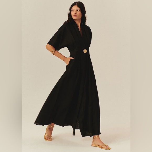 NWT Anthropologie Exquise Black Linen Samara Dress